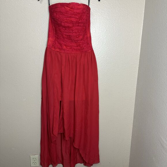 Jessica McClintock Vintage Red Formal Strapless Dress Womans Size 6 High Low - Picture 1 of 8